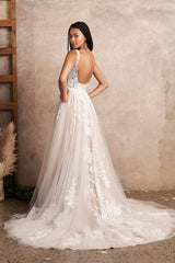 66225: Square Neck Tulle A-Line Gown with Sequined Appliqués