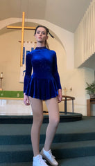 Blue Velvet Figure Skating Dress - L'école Des Femmes