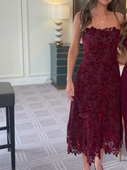 DRESS THE POPULATION - burgundy strapless lace dress by Dress The Population