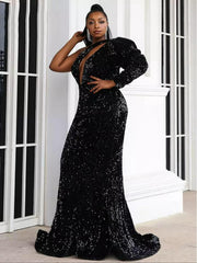 Amazing Snazzy Amazing-snazzy Black Sequin Women's Elegant Cloth, Plus Size Women Evening Gown, Evening Dress, Party Dress, Formal Dress, Casual Dress