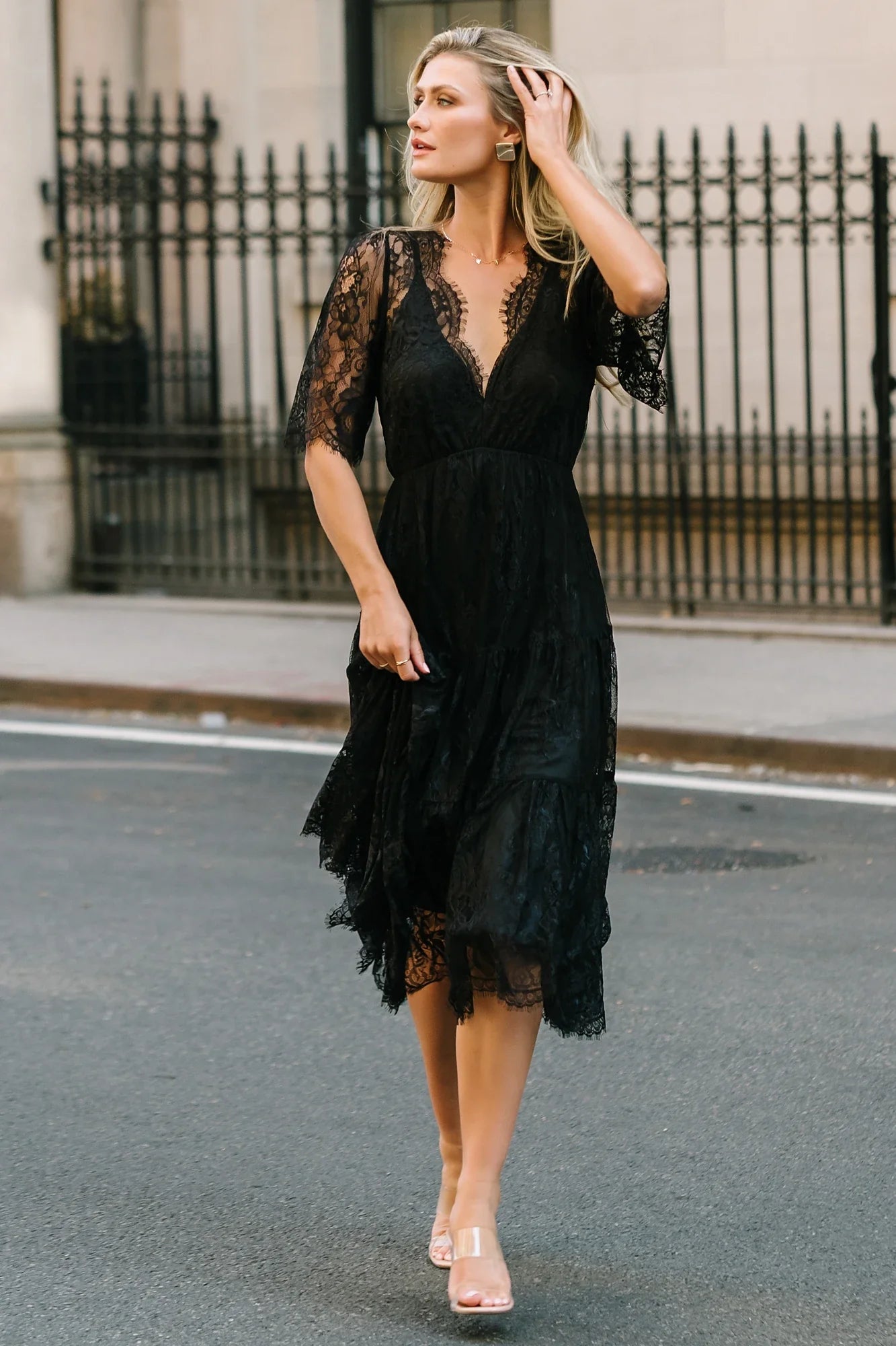Brittany Lace Midi Dress | Black