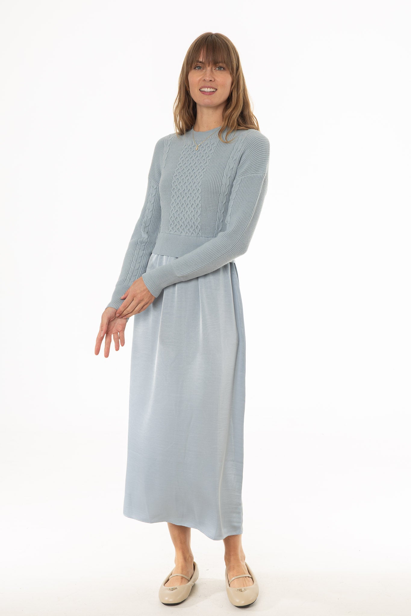 Light Blue Sweater Combo Maxi Dress