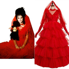 Cosplay Costume Lydia Red Wedding Dress Movie Lydia Deetz