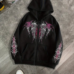 Men's Gothic Dark Print Zipper Hooded Casual Sports Sweatshirt Zipper Jacket Autumn and Winter New Casual Retro Street Style Top