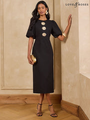 Petite Black Midi Dresses | Petite Black Sleeves Midi Dresses