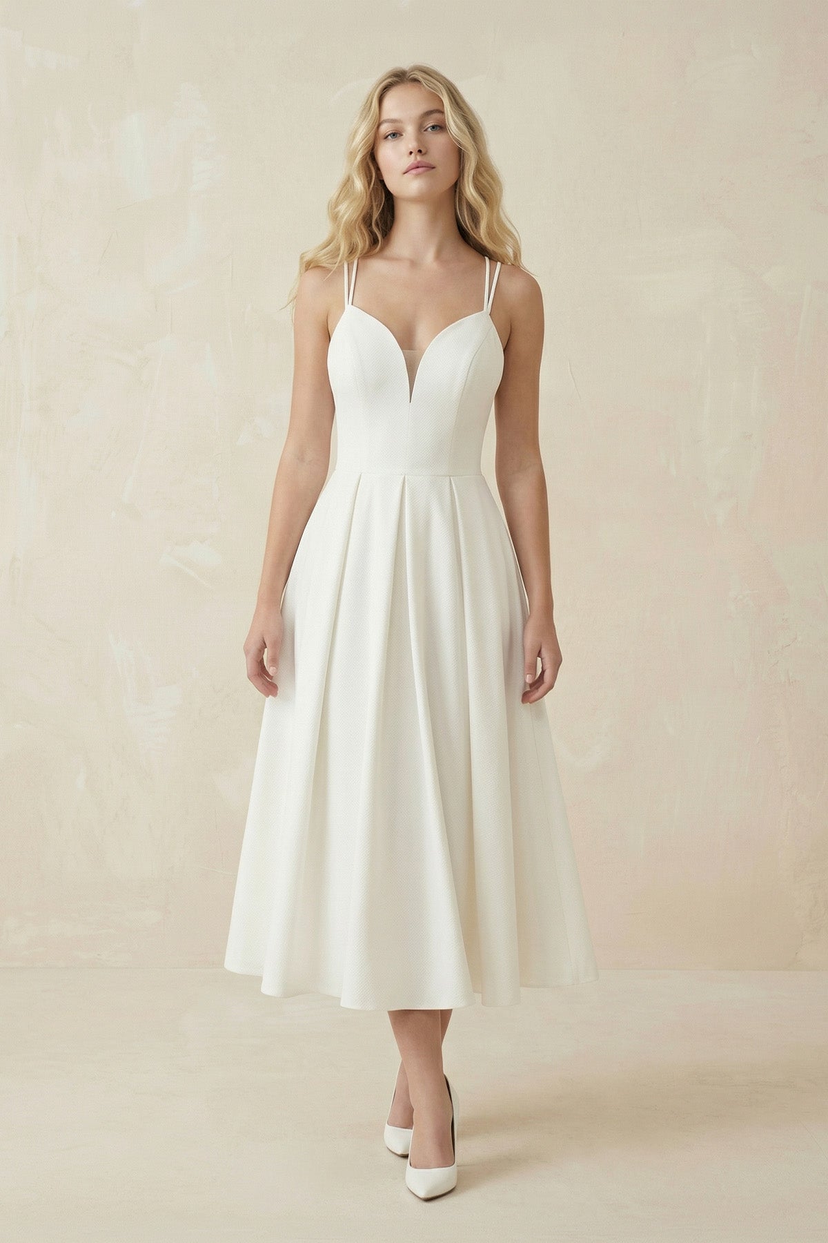 A - Line V - Neck Sleeveless Satin Knee - Length Wedding Dress – Wedding Dresses by KissProm | Available at KissProm