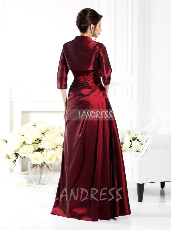 Burgundy Mother Of The Bride Dress With Jacket,taffeta Fall Mother Dress
