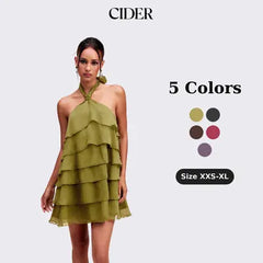 Rosaria Asymmetric Layered Halterneck Mini Dress