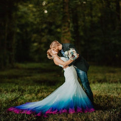 Ombre Dyed Mermaid Wedding Dresses Ombre Blue Bridal Gowns US22W
