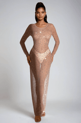 Mesh Sequin See - Through Long Dress
