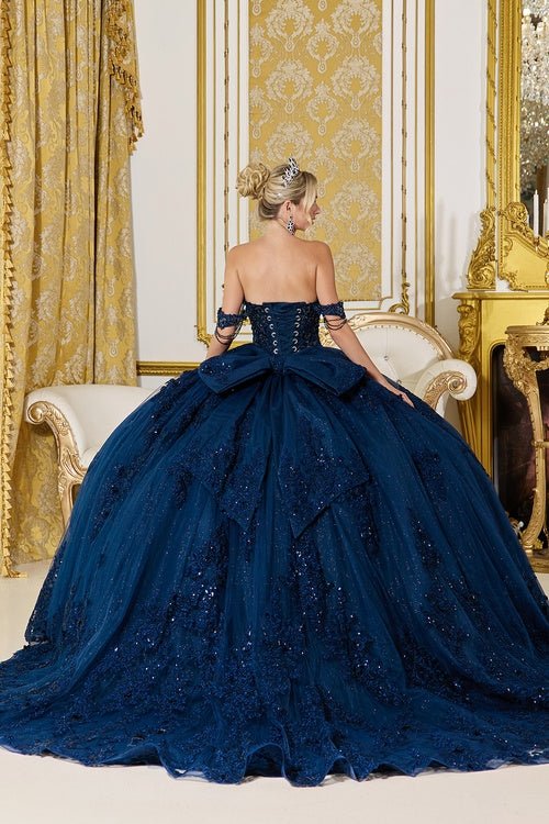 midnight blue quinceanera dresses Navy Beaded Corset Quinceañera Dress – Ball Gown Style #5141 Navy / 8 longSleeve Size:8 (Buy Now) Off the Shoulder Neckline Black and White Chevron –