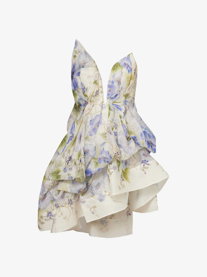 ZIMMERMANN Asymmetric Floral-Pattern Linen And Silk-Blend Mini Dress