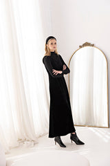 Parni Velour Turtleneck Maxi Dress