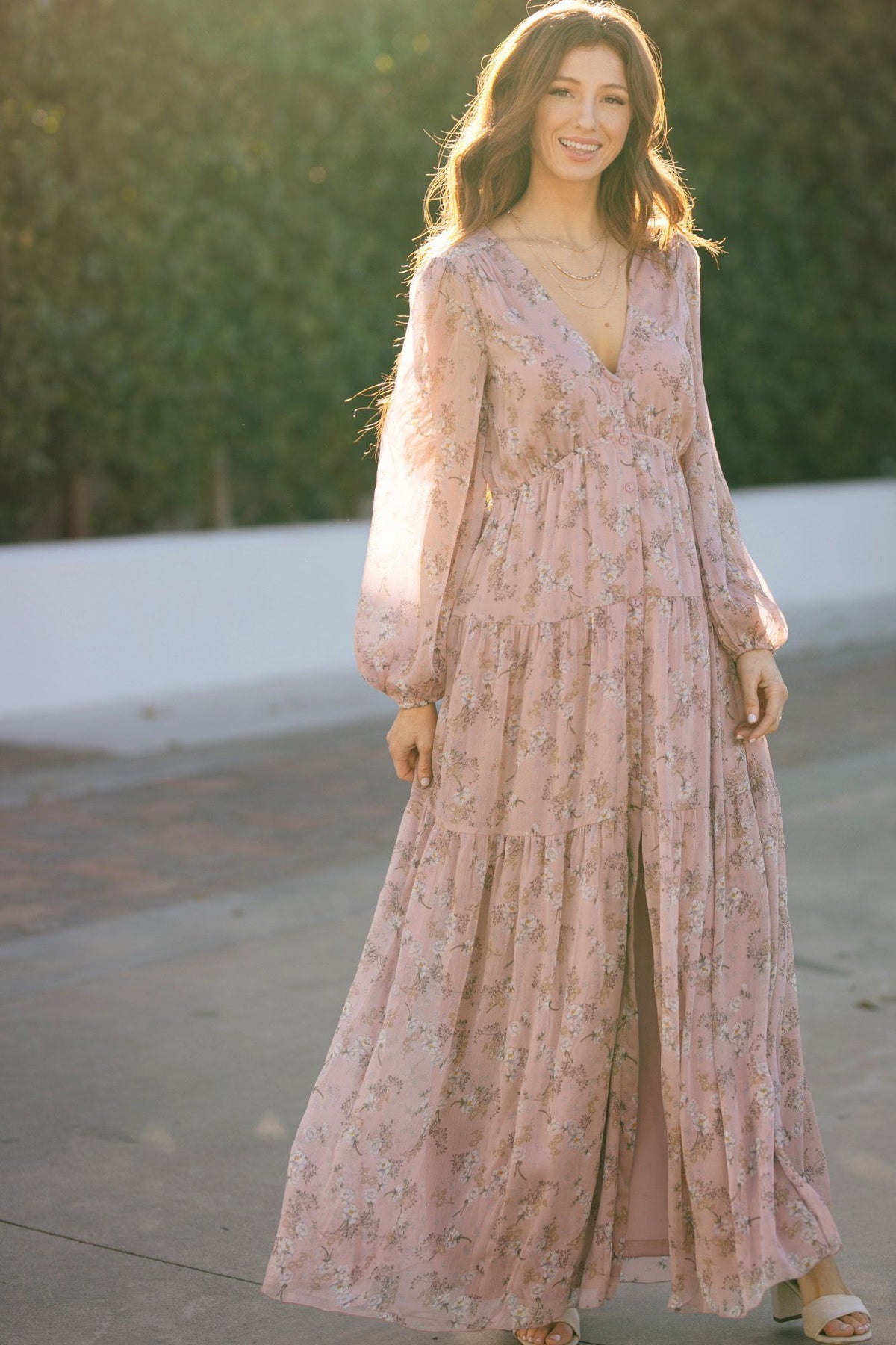 Helena Long Sleeve Floral Maxi Dress Dresses Aakaa Mauve-Multi Small
