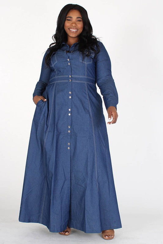 A Line Denim Maxi Dress