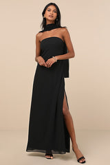 Black Strapless Maxi Dress and Scarf Set | Womens | Medium (Available in XS, S, L, XL) | 100% Polyester