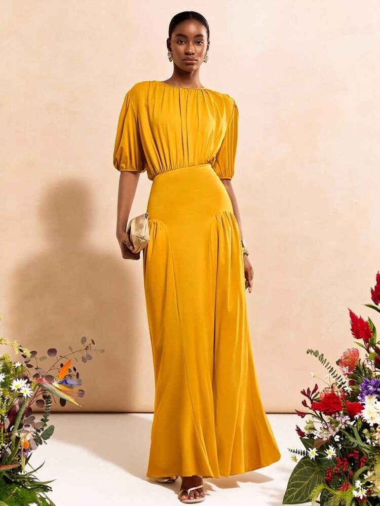 Zivah Elegant Mustard Yellow Summer Maxi Dress,Boho Ruffle Design For Wedding Guest,Dining,Party,Vacation,Beach,Office Wear,Valentine's Day,Graduation