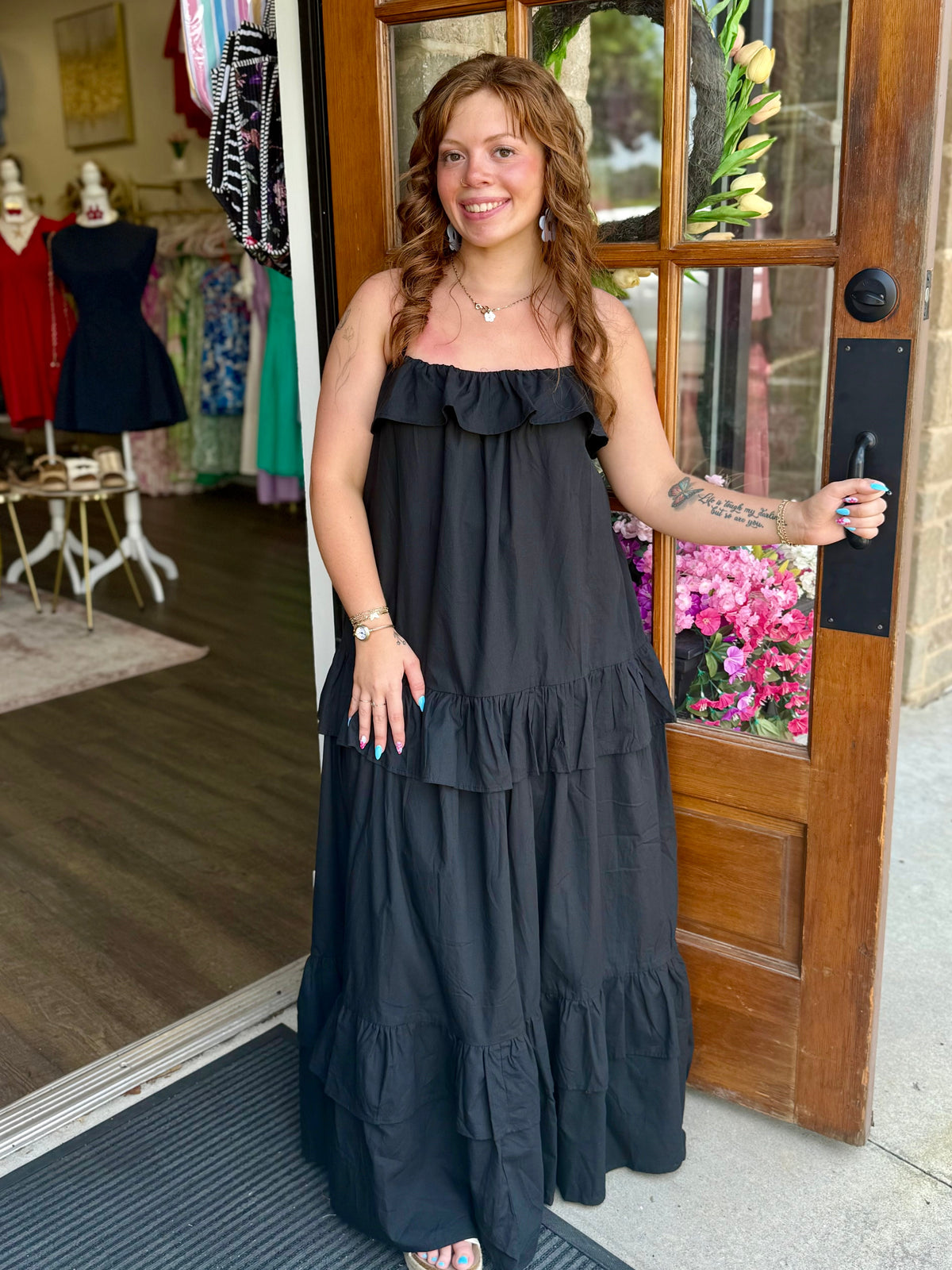 Black Ruffle Tiered Maxi Dress
