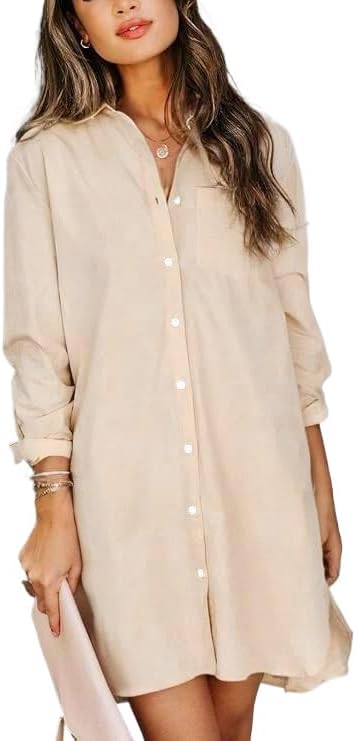 MINTLIMIT Womens Button Down Shirt Dress Spring Summer Loose Casual Long Sleeve Shirt Dresses with Pockets 2025 Trendy