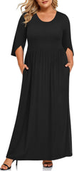 TAOHUADAO Women's Plus Size Maxi Dresses for Curvy Women Summer 3/4 Sleeve Casual Long Dress with Pockets
