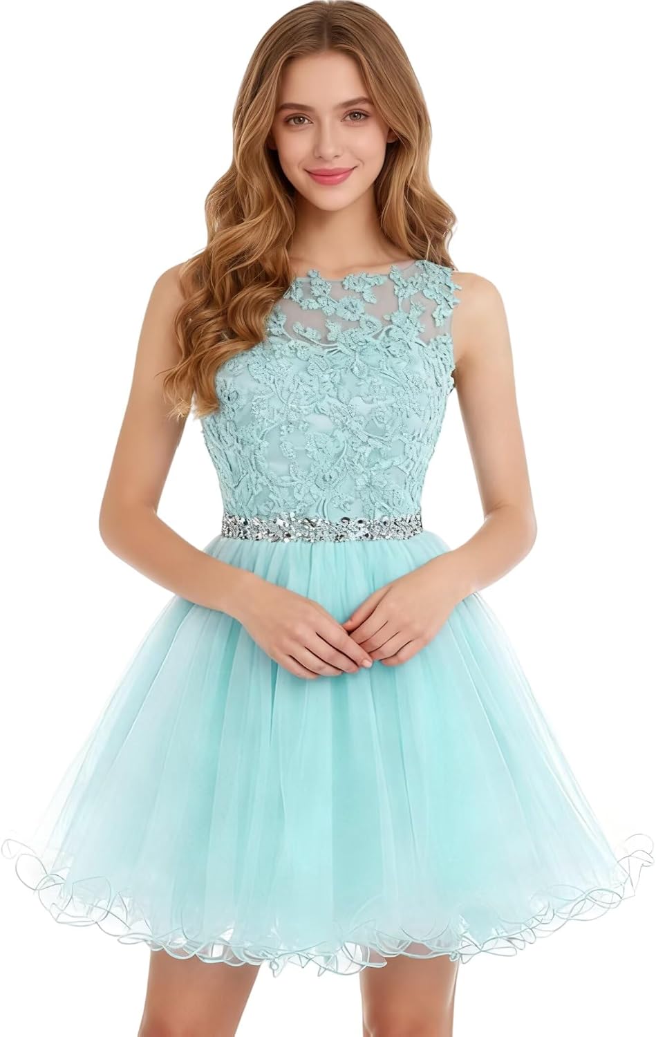 Dydsz Womens Scoop Appliques Homecoming Dress Short Cocktail Party Gown