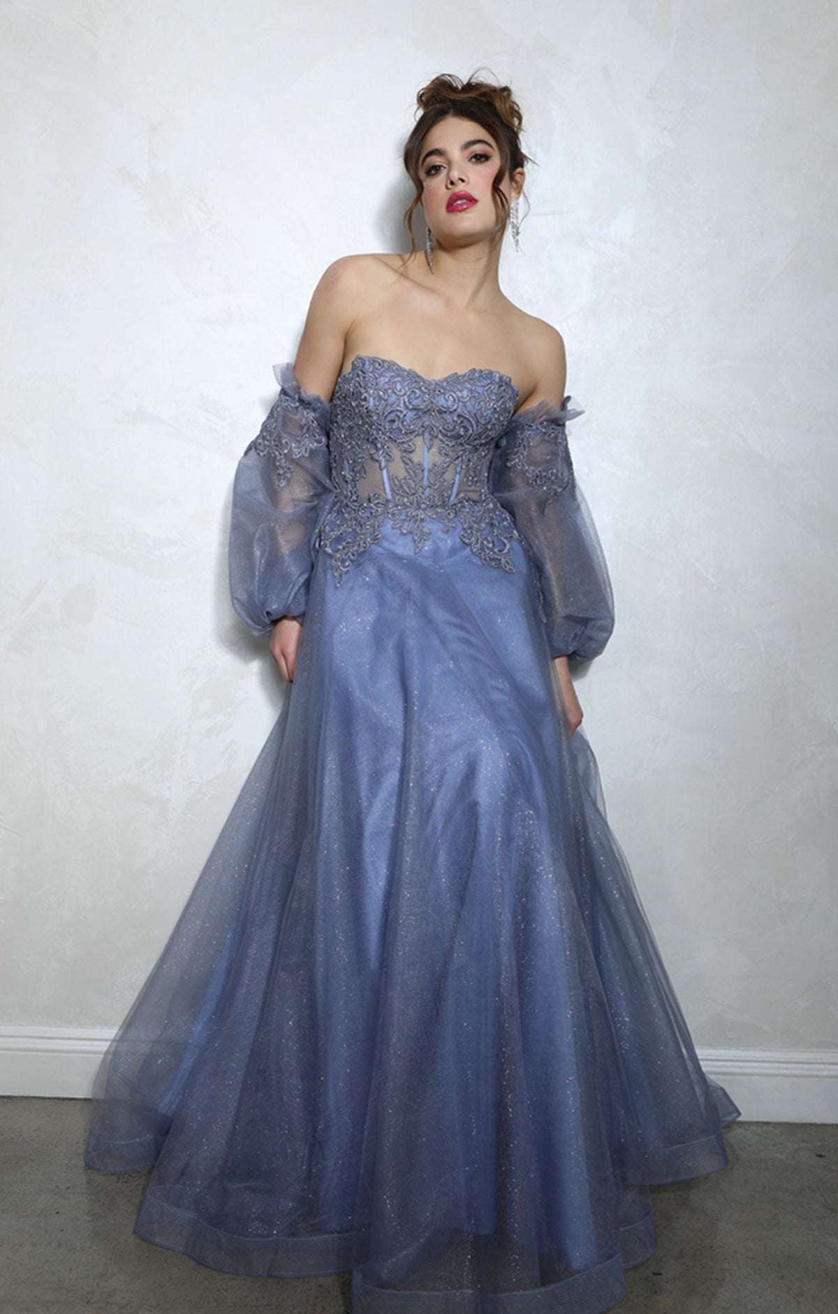 Prom Dresses Long Formal Prom Lace A Line Dress Eureka Fashion 9505G Slate Blue