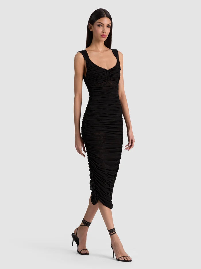 RENEE SHEER MIDI DRESS - BLACK