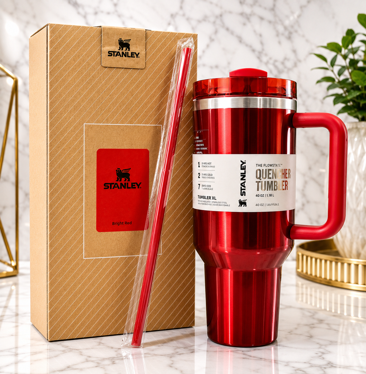 Stanley x Starbucks Flowstate Quencher Tumbler XL 40oz – Bright Red (Limited Edition)