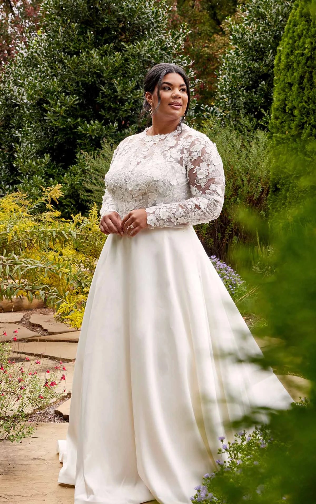 PLUS SIZE WEDDING DRESS with Sleeves and High Neckline