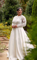 PLUS SIZE WEDDING DRESS with Sleeves and High Neckline