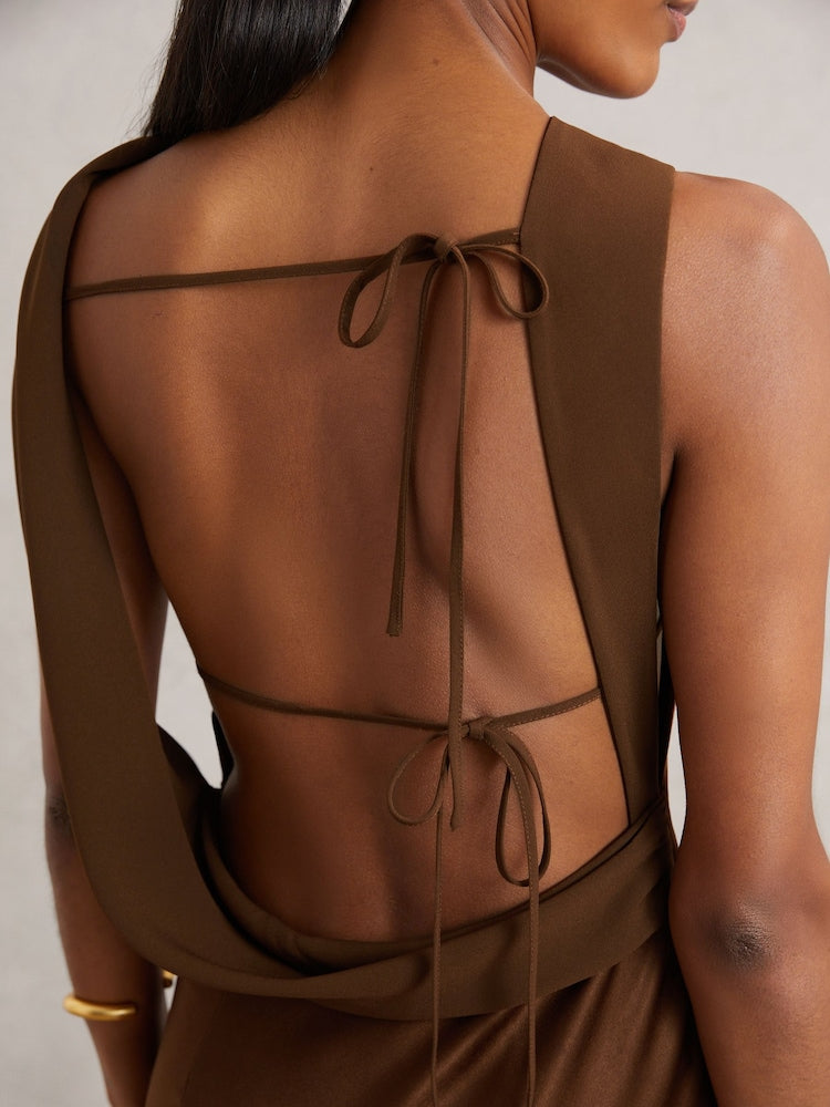 Buy Reiss Bronze Alula Petite Satin Draped Open-Back Dress from Next USA