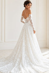 Off Shoulder Lace A Line Bridal Gown JB43864