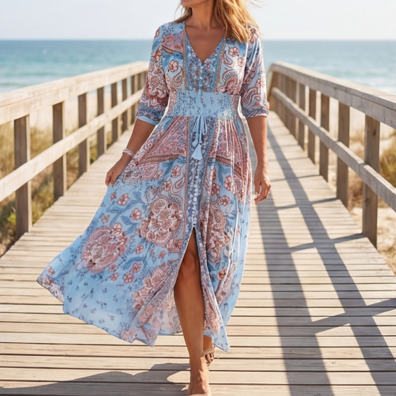 Floressa – Flowy Floral V Neck Maxi Dress
