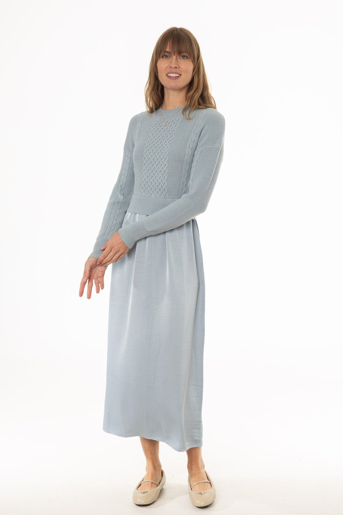 Light Blue Sweater Combo Maxi Dress
