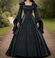 Black Medieval Renaissance Princess Dress Hooded Gown Game of Thrones Fantasy Evil Queen Witch Halloween Costume (Size: XXXL)