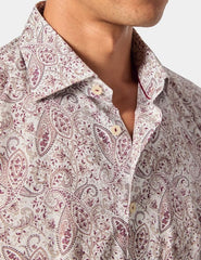 Hawes & Curtis Slim Fit White & Burgundy Paisley Cotton Poplin Curtis Shirt | White/Burgundy