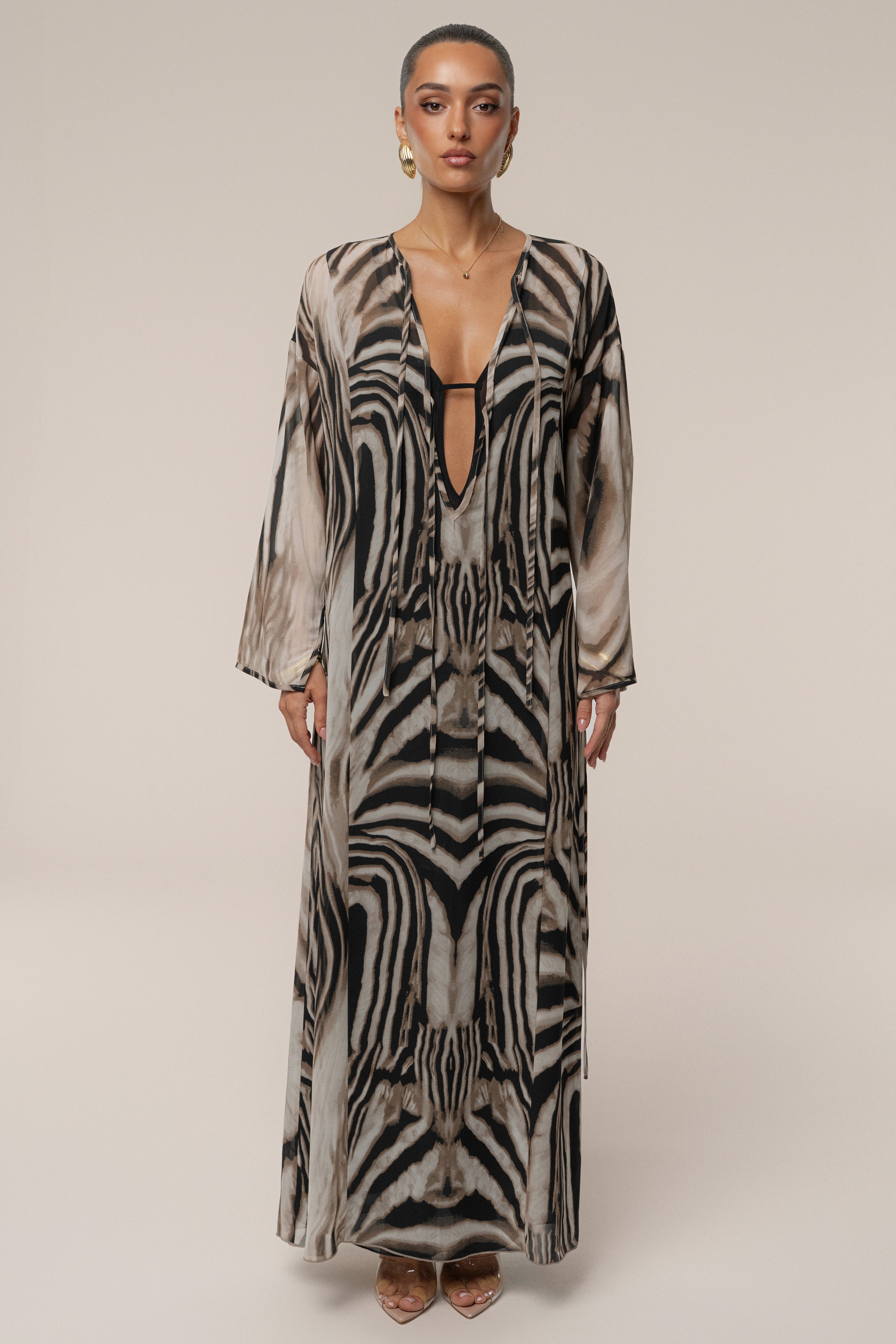 Brown Zebra Print New Vista Maxi Dress - JLUXLABEL