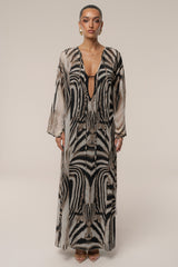 Brown Zebra Print New Vista Maxi Dress - JLUXLABEL