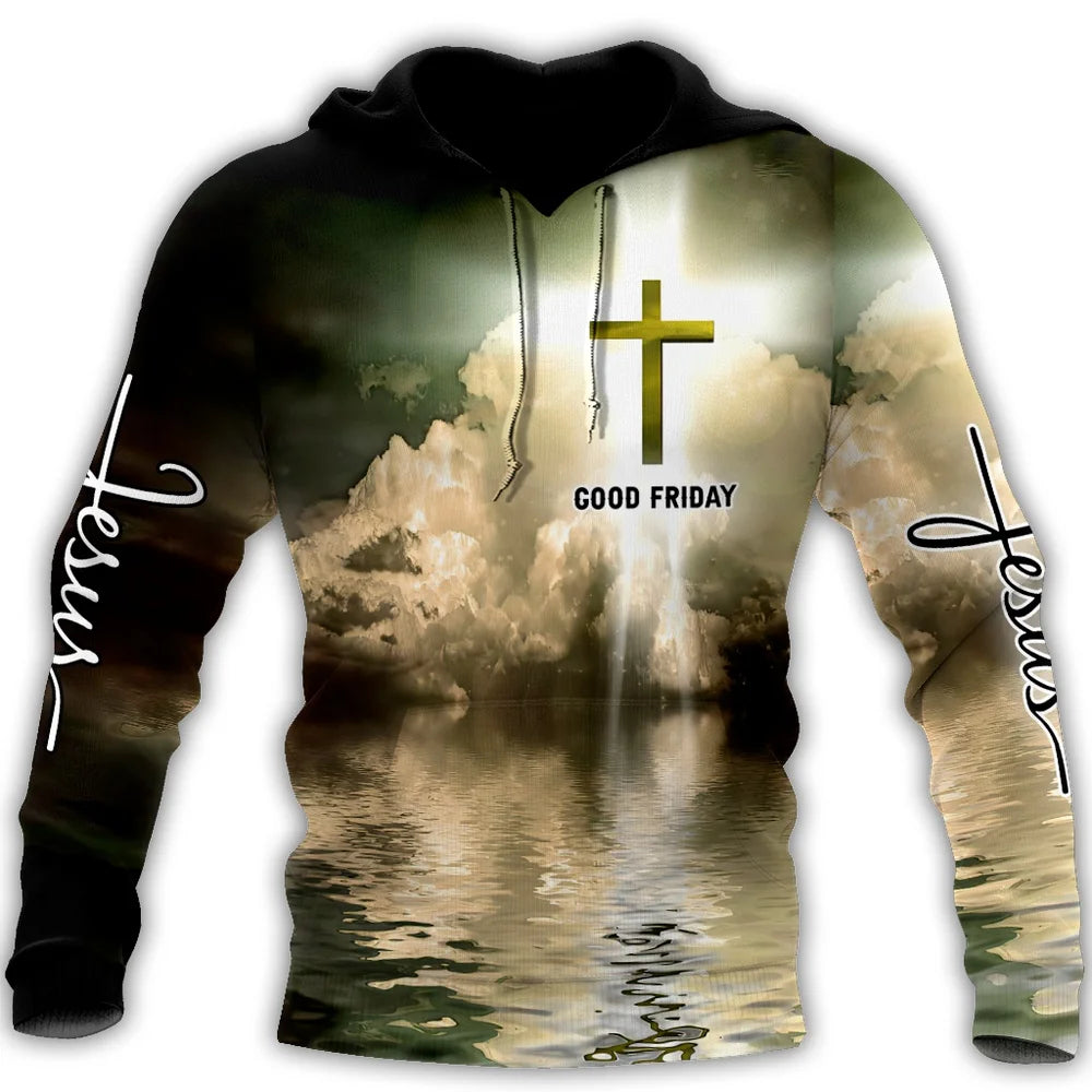 Fashion Christian Jesus And Lion Men's Hoodies 3D Printed Harajuku Long Sleeve Hooded Casual Pullover Clothing Man Sweatshirts