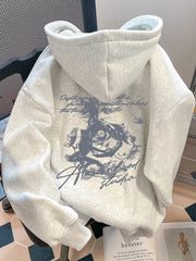 Letter Rose Print Hoodie Men Women Outdoor Street Sports Casual Fashion Trend Long-sleeve Sweatshirt Autumn Winter Top Clothes