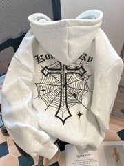 European American High Street Spider Cross Autumn Winter Fleece Warm Hooded Sweatshirt Casual Adult Men Versatile Soft Daily Use