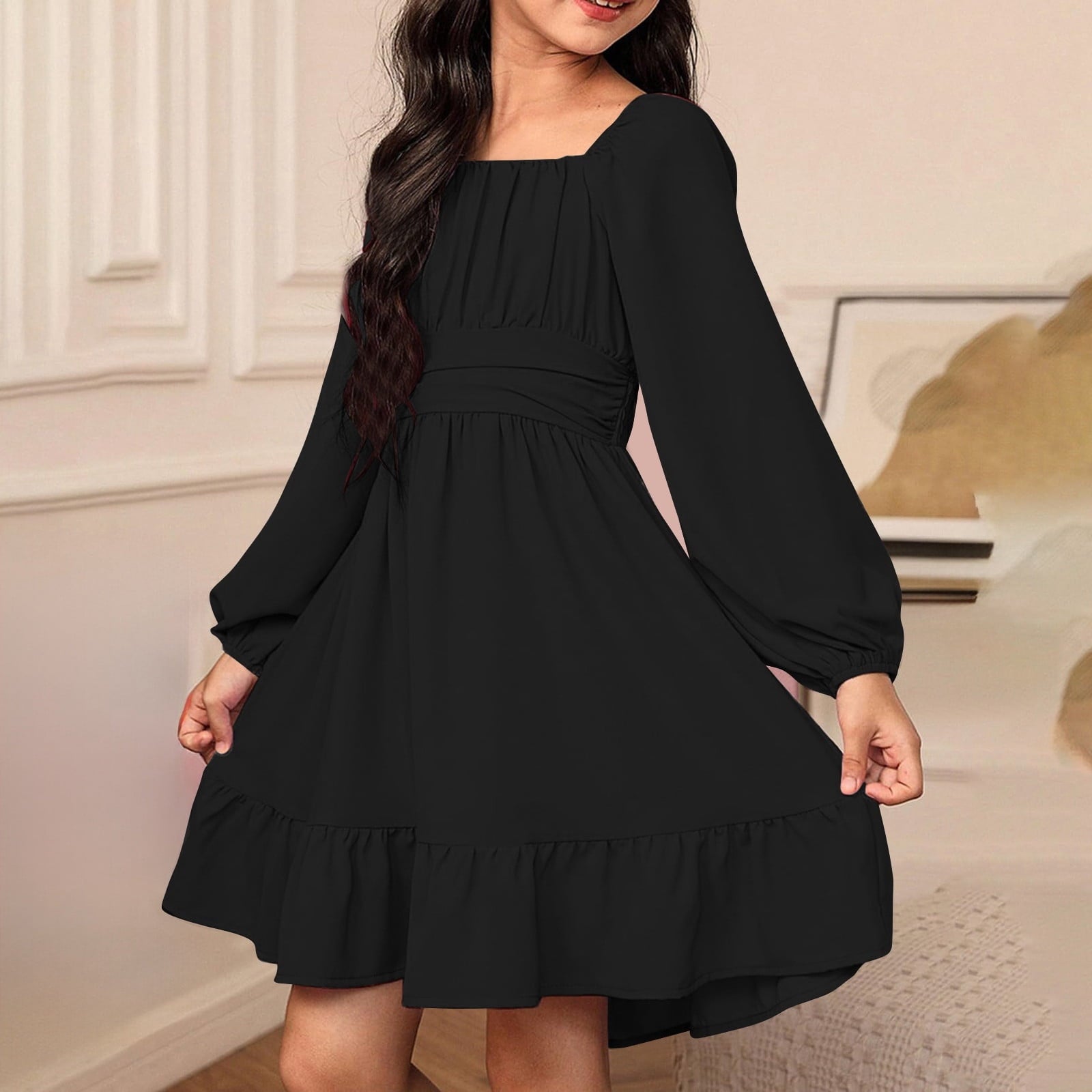 Dexianggg Girls Dress Black Long Sleeve Girls Fall Winter Dresses Girls Birthday Dress Girls Dresses Size 14-15 Years, Toddler Girl's