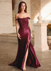 Valeria Burgundy Velvet Sequins Corset Satin Prom Dress