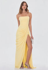 Pastel Yellow Prom Dress, Cyra Chiffon Corset Maxi Gown, butter yellow prom dress