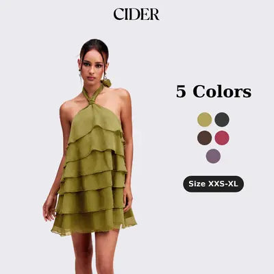 Rosaria Asymmetric Layered Halterneck Mini Dress