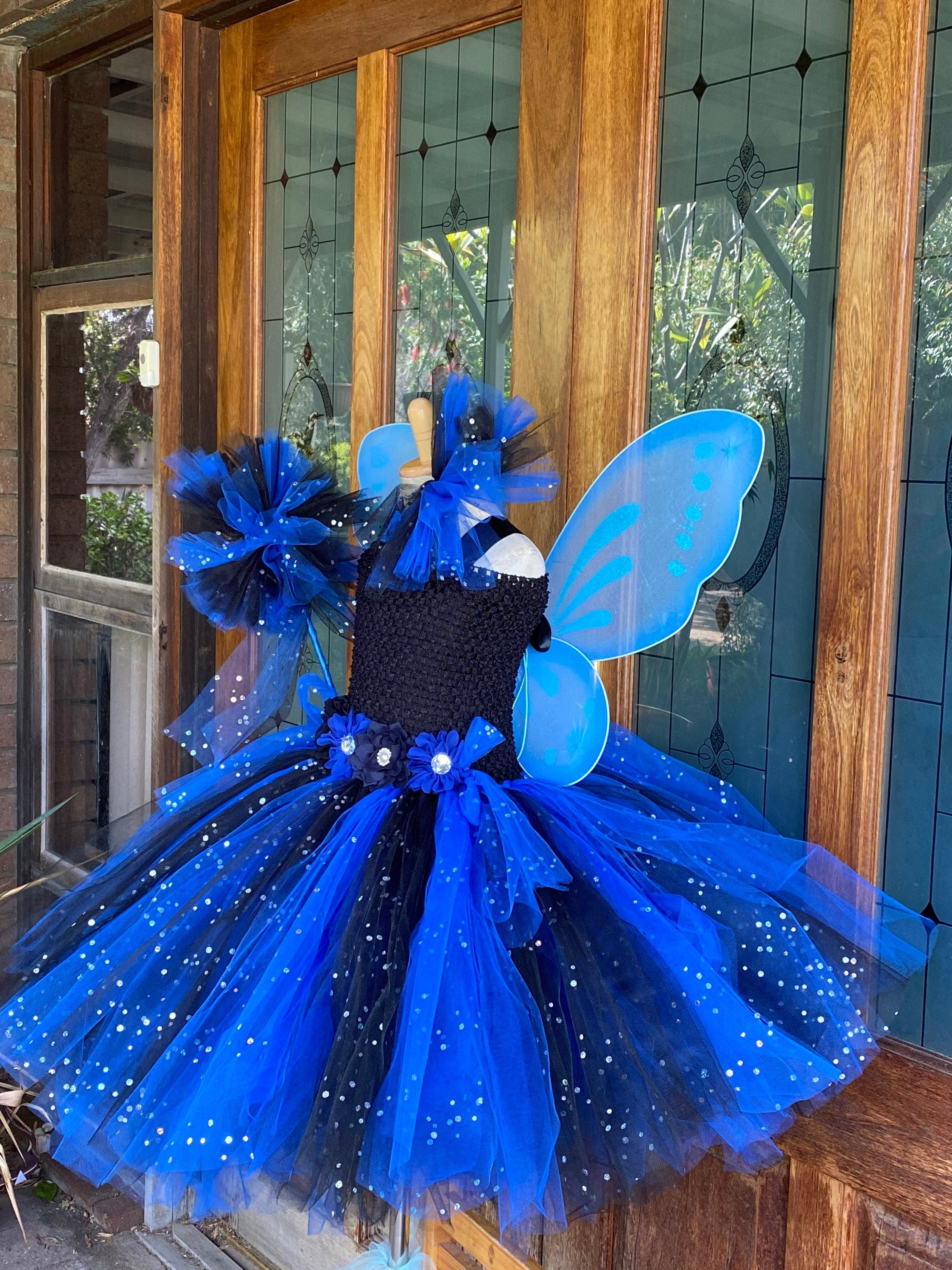 Midnight Moon Fairy Tutu Dress: Black & Blue Starry Night Ensemble