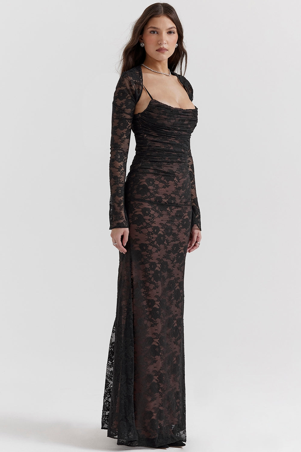 Clothing : Maxi Dresses : 'Artemis' Black Lace Maxi Dress