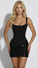 Cerene Corset Mini Dress - Black Sequin