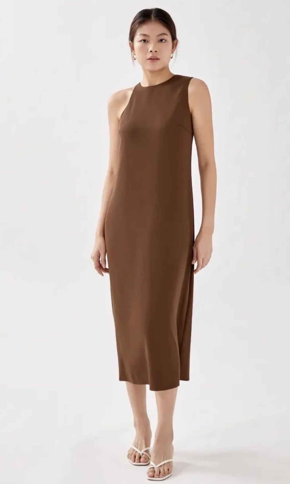Love Bonito &REA Mario Asymmetrical Column Dress (Brown), Women's Fashion, Dresses & Sets, Dresses on Carousell