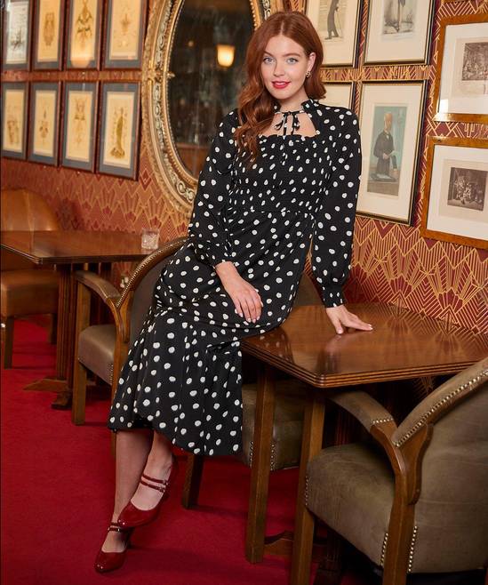 Black Joe Browns Tie-Neck Polka Dot Midi Dress